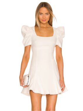 NWT Likely Alia Dress White Ivory Cream Puff Sleeve Fit Flare Mini Dress Size 6